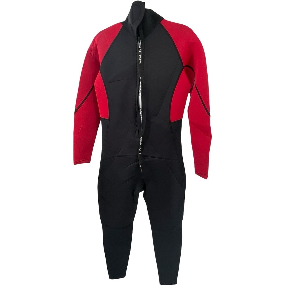 Realon Men Wetsuit Full Body Sport Red Black Neoprene Medium